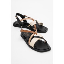 Luvi Rouse Siyah Multi  Deri Kadın Sandalet