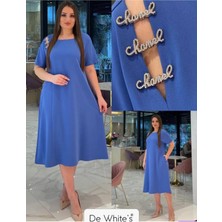 Büyük Beden Bisiklet Yaka Omuz Aksesuar Detaylı Elbise