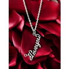 Love You Yazılı Parlak Tasarım Sevgi Temalı 925 Ayar Gümüş Kolye