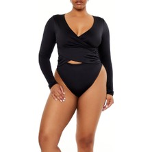 F21 Plus Size Kruvaze Yaka Bodysuit