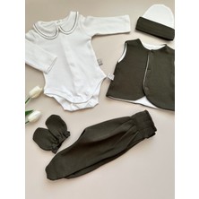 Yelekli Hastane Çıkışı Set - Haki / (Yelek, Pantolon, Body, Bere, Eldiven)