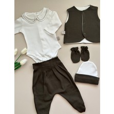 Yelekli Hastane Çıkışı Set - Haki / (Yelek, Pantolon, Body, Bere, Eldiven)