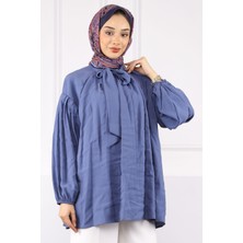 İmaj Butik İndigo Yaka Detaylı Balon Kol Tunik