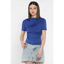 Gülseli Kadın Omuz ve Bel Drapeli Kısa Kol Bluz P-00016374