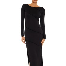 F21 Asimetrik Yırtmaç Detaylı Midi Elbise