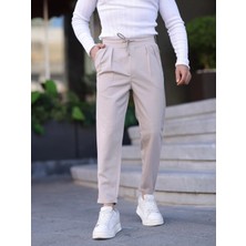 Erkek Örme Kumaş Pileli Duble Paça Rahat Kalıp Casual Jogger Pantolon