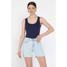 Kadın Paça Püsküllü Yüksek Bel Jean Kot Şort P-00016544