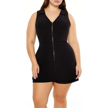 F21 Plus Size Fermuar Detaylı Elbise