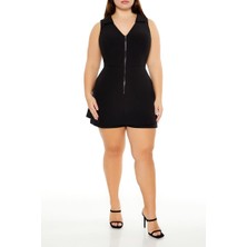 F21 Plus Size Fermuar Detaylı Elbise