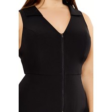 F21 Plus Size Fermuar Detaylı Elbise