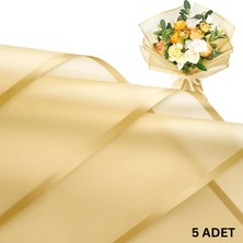 Altın Kenarlı Altın Çiçek Ambalaj Kağıdı 5'li, Su Geçirmez Mat Şeffaf Buket Sargı Kağıdı, 58 x 58  cm