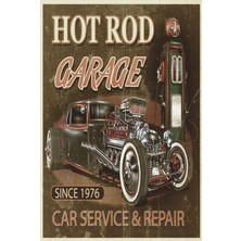 Hot Rod Garage Klasik Vintage Nostaljik Araba Retro Ahşap Poster