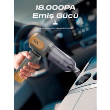 7go Ahv-14 2'si 1 Arada Kablosuz Araç Içi Süpürge Turuncu | 18000PA Güçlü Vakum + Üfleme | Cam Kırıcı & Kemer Kesici Acil Durum Özellikli
