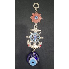 Nazar Boncuklu Nazarlık Çapa Denizci Cam Metal Duvar Süs El Yapım 22 cm  Gümüş Renk Mini 1 Adet