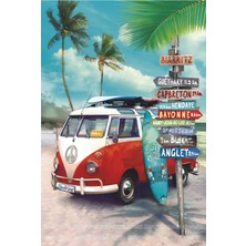 Karavan Kampı Eğlence Vosvos Wan Klasik Nostaljik Araba Ev Dekorasyon Tablo Retro Ahşap Poster