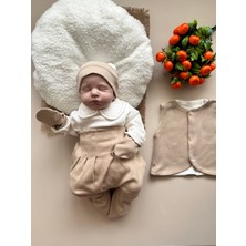 Yelekli Hastane Çıkışı Set - Sütlü Kahve / (Yelek, Pantolon, Body, Bere, Eldiven)
