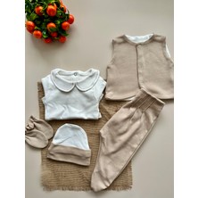 Yelekli Hastane Çıkışı Set - Sütlü Kahve / (Yelek, Pantolon, Body, Bere, Eldiven)