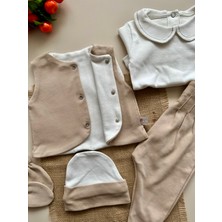 Yelekli Hastane Çıkışı Set - Sütlü Kahve / (Yelek, Pantolon, Body, Bere, Eldiven)