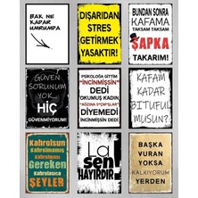 9 Parça Karışık Yazılı Ahşap Tablo Seti