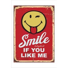 Yeni Yıldız Reklam Retro Smile If You Like Me Komik Anlamlı Duvar Ayzıları Sözleri 20 x 30 Tablo