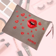 Beautyvault Kozmetik Organizer Isminizin Yazdığı Keten Makyaj Çantası