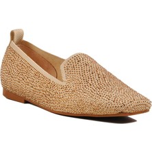 Ayakmod 277146 Z Bej  Kadın Taşlı Triko Babet