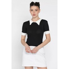 Gülseli Kadın Polo Yaka Renk Garnili Kaşkorse Bluz P-00016854