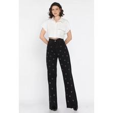Gülseli Kadın Yüksek Bel Kalp Desenli Jean Kot Pantolon P-00016594