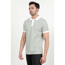 Erkek Polo Yaka Çizgili Kısa Kol T-Shirt Yeşil - 2999