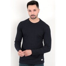 Erkek Indigo Bisiklet Yaka Slim Fit Esnek Waffle Kumaş Dokulu Uzun Kollu T-Shirt - 5073-2