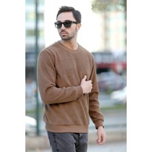Erkek Oversize Sweatshirt Kahverengi Intersoft Ribanalı Bisiklet Yaka Rahat Kesim - 5737