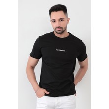 Siyah Erkek Want To Live Baskılı T-Shirt