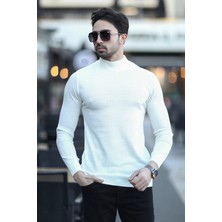 Erkek Yarım Balıkçı Yaka Yünlü Triko Kazak Ekru - YB-511