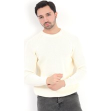 Erkek Bisiklet Yaka Triko Kazak Ekru Italyan Kol Örgü Desen Mikro Flament - 1002