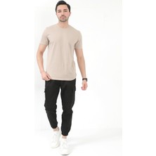 Erkek Kargo Pantolon Siyah Jogger Likralı Beli ve Paçası Lastikli Pamuk Karışım - 6221