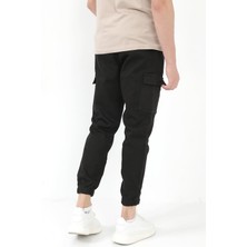 Erkek Kargo Pantolon Siyah Jogger Likralı Beli ve Paçası Lastikli Pamuk Karışım - 6221