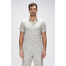 Merle Beyaz Kısa Kollu Baskılı Erkek Gömlek