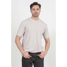 Erkek Bisiklet Yaka Kısa Kol Dokulu T-Shirt Gri - 2767