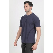 Erkek Bisiklet Yaka Kısa Kol Dokulu T-Shirt Lacivert - 2767