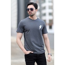 Erkek Bisiklet Yaka Kedi Dijital Baskılı T-Shirt Antrasit - 2020-3