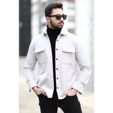 Erkek Gömlek Ceket Açık Gri Hafif Kumaş Çift Cepli Çıtçıt Kapama - 16815