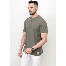 Baskısız Erkek T-Shirt o Yaka Regular Fit T-Shirt Haki - 2407