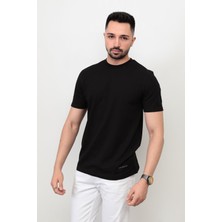 Erkek Bisiklet Yaka Etek Ucu Marka Detaylı Petek T-Shirt