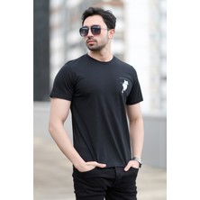 Erkek Bisiklet Yaka Kedi Dijital Baskılı T-Shirt Siyah - 2020-3