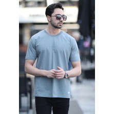 Erkek Bisiklet Yaka Regular Fit Pamuklu T-Shirt Açık Haki - 5446