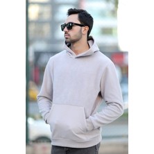 Erkek Kapüşonlu Oversize Sweatshirt Gri Kanguru Cep Intersoft Hoodie - 5738