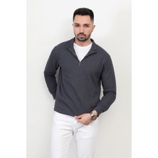 Erkek Füme Renk Yarım Fermuarlı Selanik Sweat - 5716