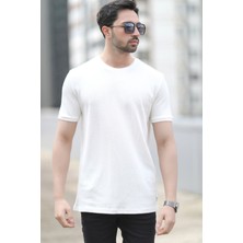 Erkek Bisiklet Yaka Waffle Kumaş Dokulu T-Shirt Beyaz - 2709