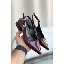 Kadın Mely Tokalı Kısa Topuklu Ayakkabı - Bordo-Rugan