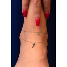 Fiyonk Kuyumculuk 14 Ayar Altın Firuze Taşlı Melek Kanadı Halhal